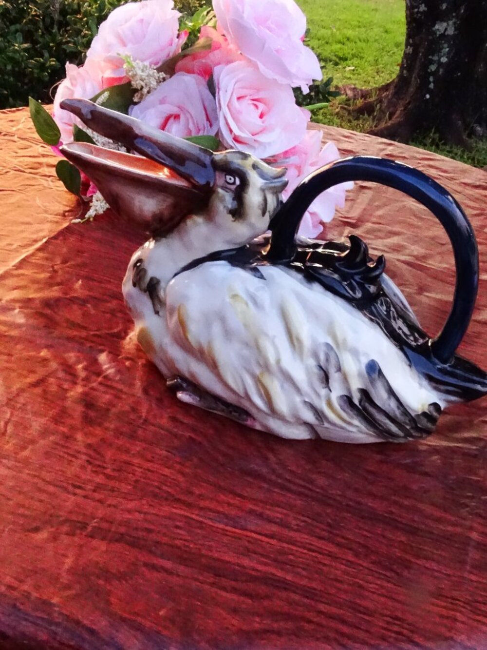 Blue Sky Ceramic Pelican Teapot 11"x 5.5" x6.5"
